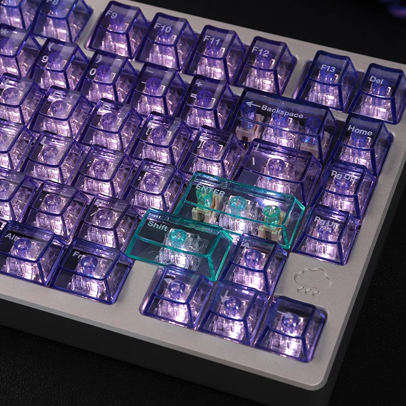 

156 Keys Purple Transparency Keycaps UV Print Cherry Height PBT Keycaps Transparent Keycaps For Mechanical Keyboard Accessories