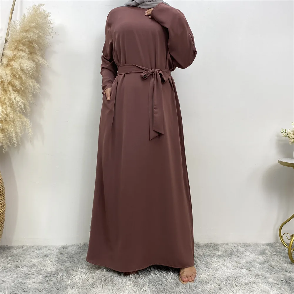 Muslim Abaya Dress Dubai Turkey Pockets Belted Abayas African Long Dresses for Women Islamic Clothes Kaftan Hijab Robe Musulmane