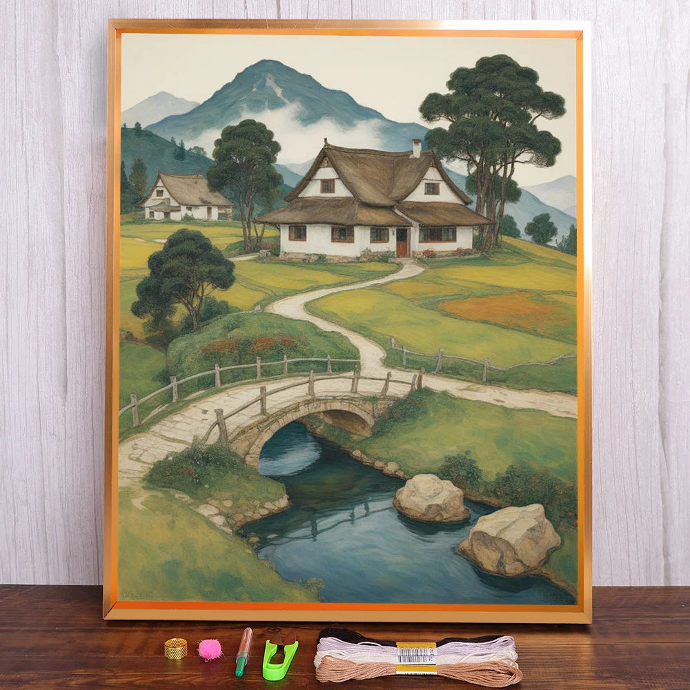 

Landscape House By River Cross Stitch Embroidery Complete Kit Handicraft Knitting Needlework Painting Mulina Sales Different