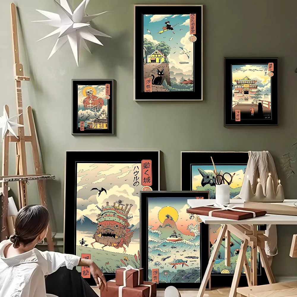 S-Studio G-Ghibli Ukiyo-e impresiones y carteles de buena calidad decoración Vintage para habitación Bar cafetería decoración del hogar