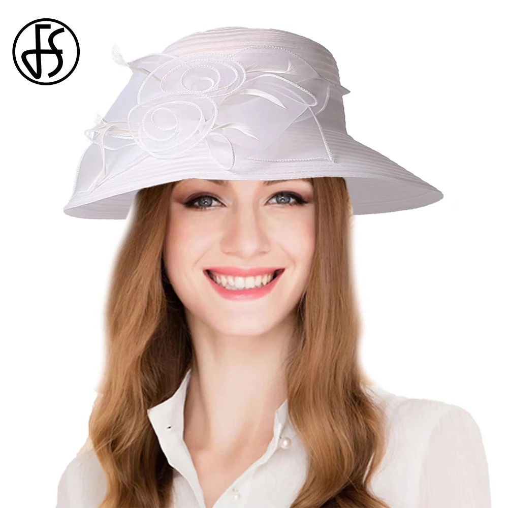 FS Winter Wide Brim Floppy Sun Hats White Flower Church Hat For Women Elegant Luxury Wedding Bride Cap Vintage Fedoras 2026