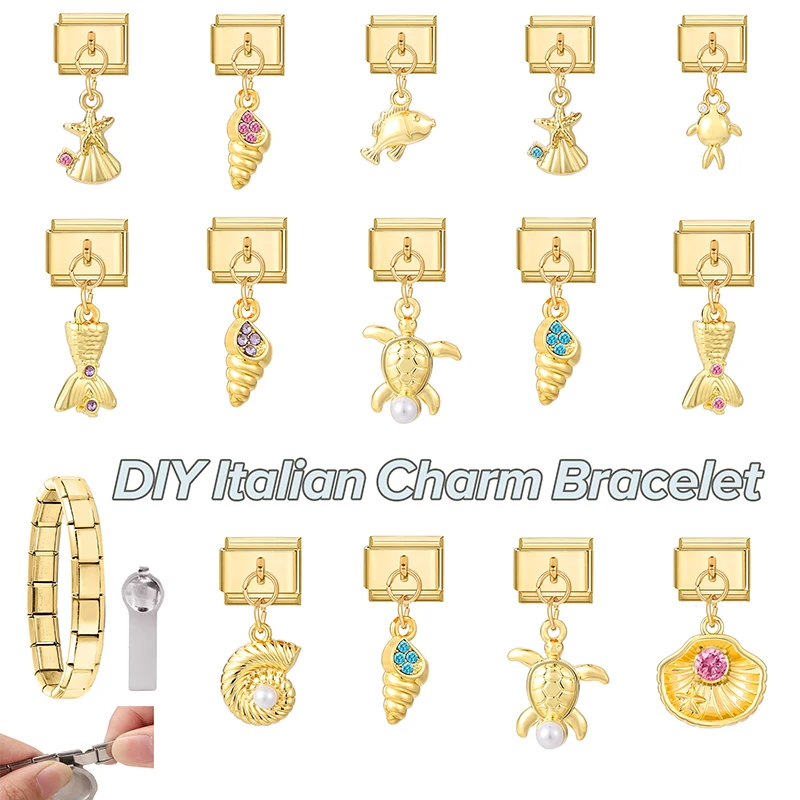 الزركون الذهب اللون البومة الكرز القلب نجم البحر قلادة الإيطالية سحر رابط صالح 9 مللي متر سوار الفولاذ المقاوم للصدأ النساء DIY بها بنفسك صنع #4