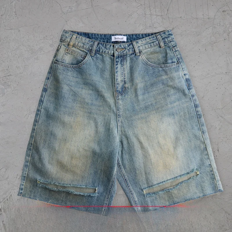 

Модные джинсовые шорты Profound Foundation New York с эффектом потертости, средней посадкой, прямым кроем, повседневные летние шорты