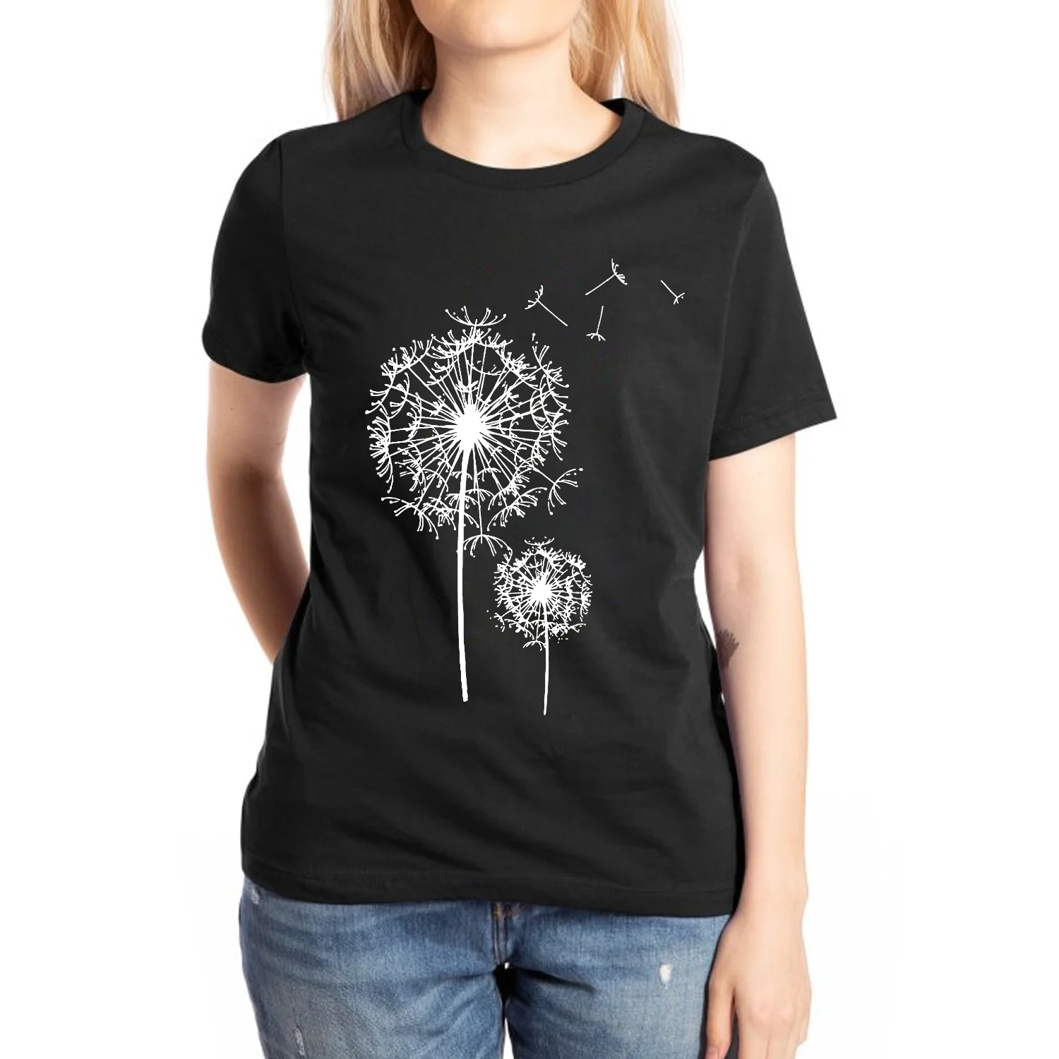 

Minimalist Dandelion Print Women's T-Shirt 100% Cotton Oversize Breathable Short Sleeve Summer Cool Tees Affordable Design Top