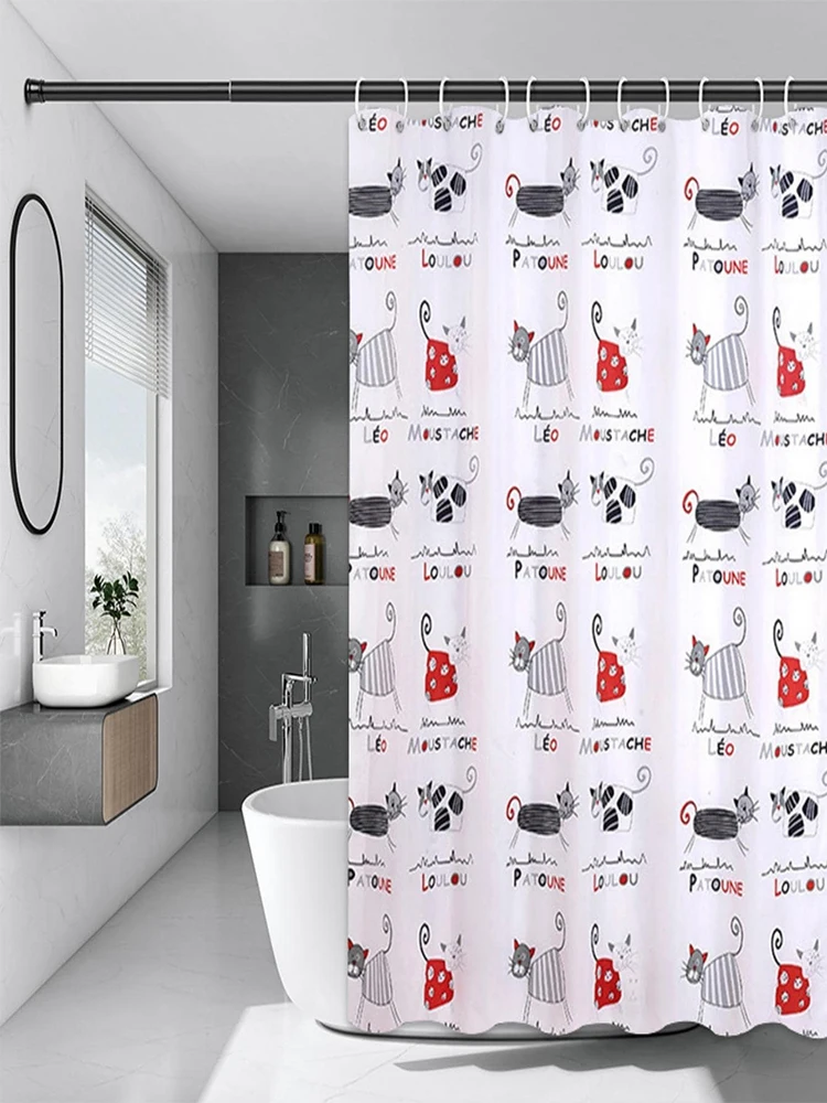 Bathroom curtain cartoon thickened anti-mildew cat PEVA dry and wet separation door curtain thickened shower curtain