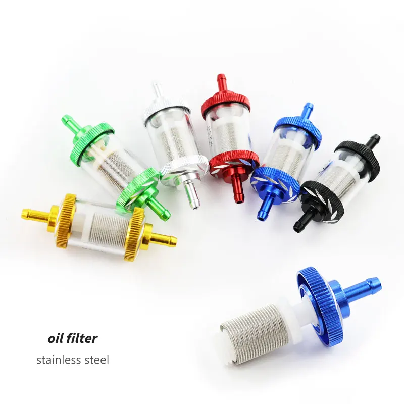 Motorcycle Aluminium Alloy Transparent Stainless Steel Core 6mm Oil Fuel Filter Engine Inline Carb Gasoline Gas Filters Go Kart