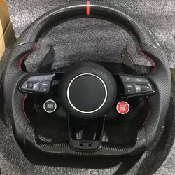 Car Carbon Fiber Steering Wheel With Shift Paddles For Audi A3 A4 A5 A6 A7 R8 RS3 RS4 RS5 RS6 Leather Steering Wheel Accessories