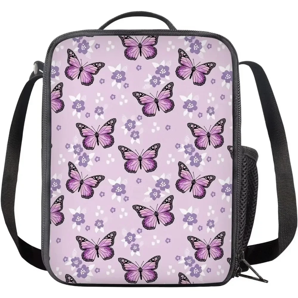 Butterfly Print Lunch Bag Women Insulated Thermal Lunch Box Cooler Tote Bag Reusable Food Organizer for Girls Boys Lightweight