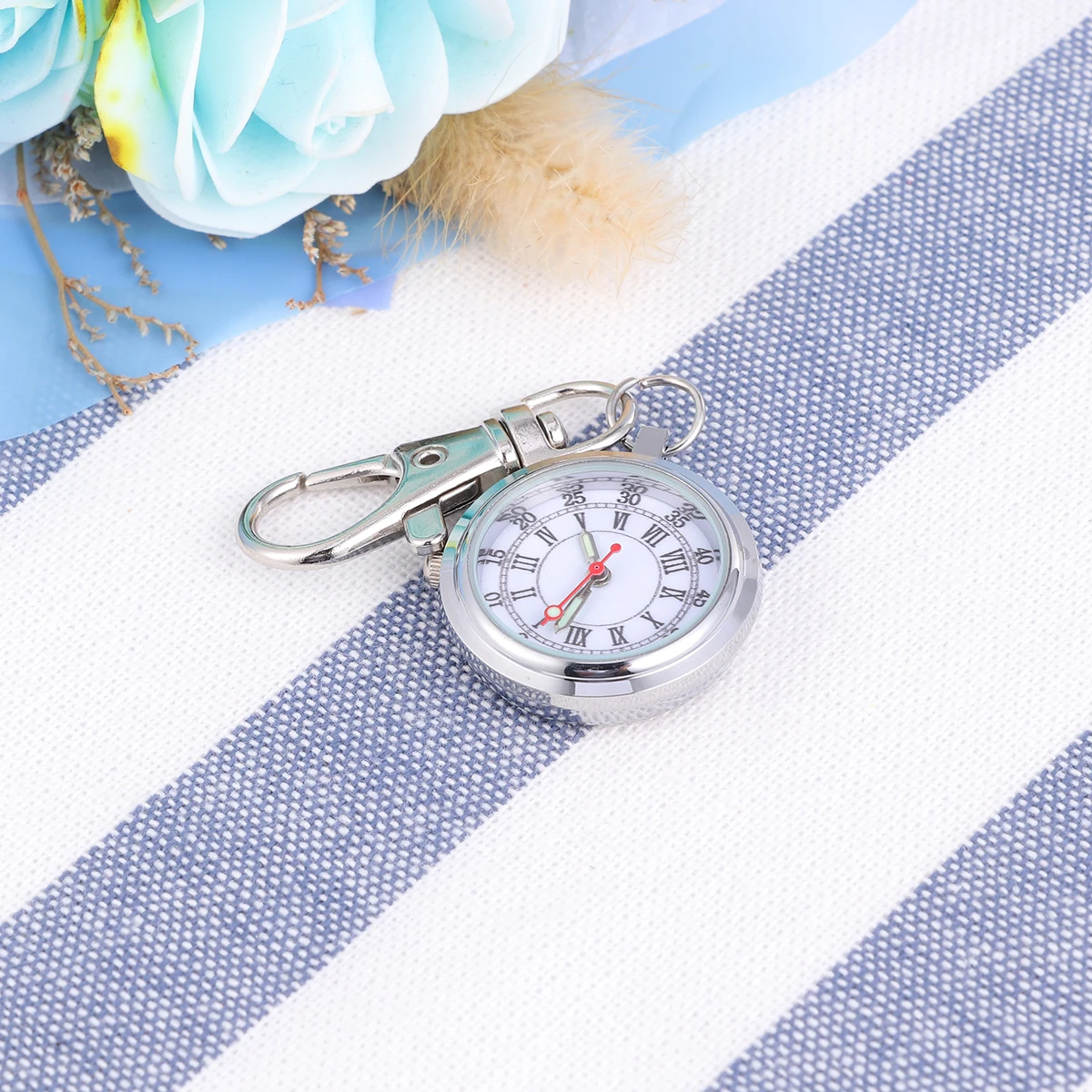 Keychain Pocket Watch Big Round Design Premium Material Quartz Movement Luminous Needle Easy Read Time Great Gift Durable