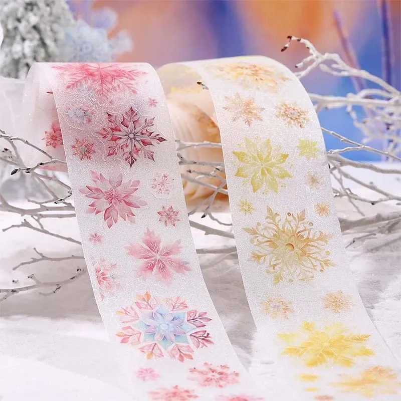 Mr. Paper, 200cm/roll, Colored Snowflake Themed Stickers, Collage Scrapbook Notebook Phone Case Diary Decoration Stickers Tape