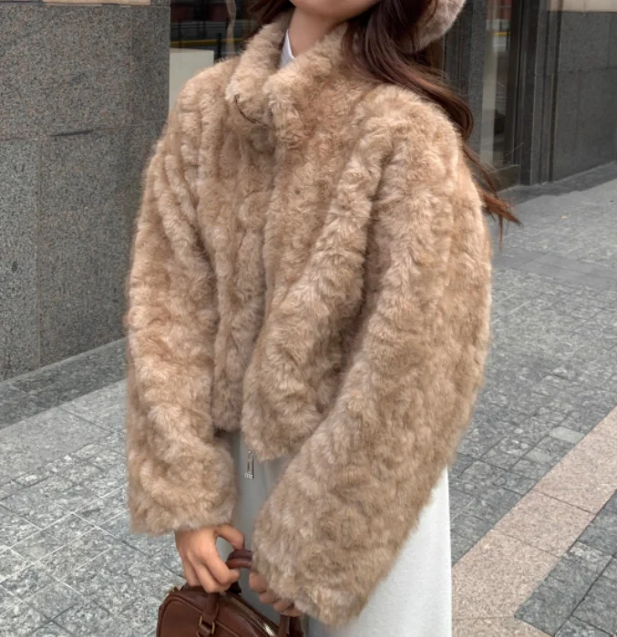 Chaqueta gruesa y cálida con cuello levantado para mujer, Top coreano de manga larga, holgado y versátil, Color café, Otoño e Invierno