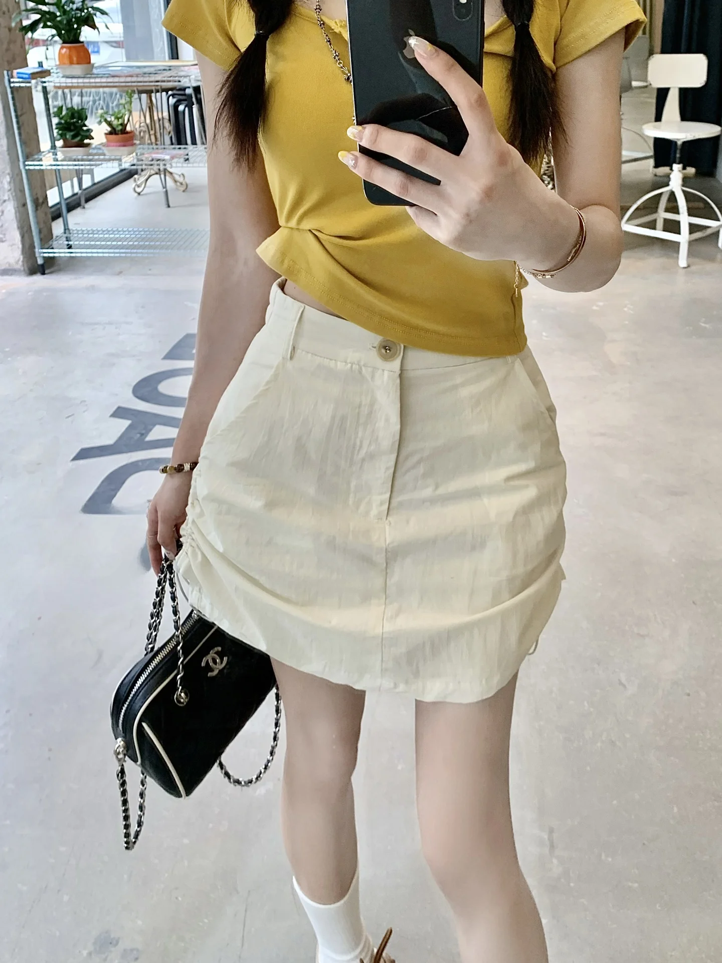 

High Waist A-Line Skirt Anti-Light Folded Korean Style Commute Static Dissipation Short Skirt Women's Fashion