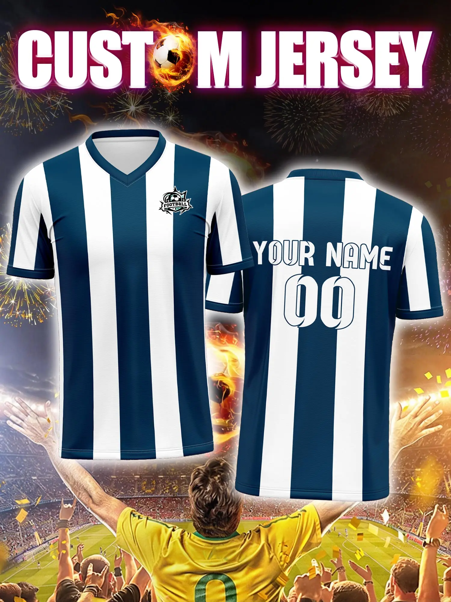 

Футболка для футбола с индивидуальным изображением, номером и именем, из высококачественной полиэстеровой спортивной ткани.