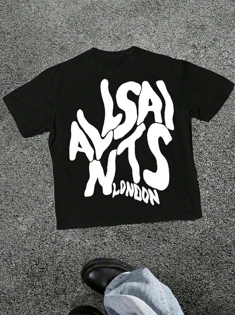 تي شيرت London ذو نص مرن، قميص برسومات جريئة، مناسب لملابس الرجال على طراز الشارع، مناسب لجميع المواسم، مريح ومجهز، هدية مثالية