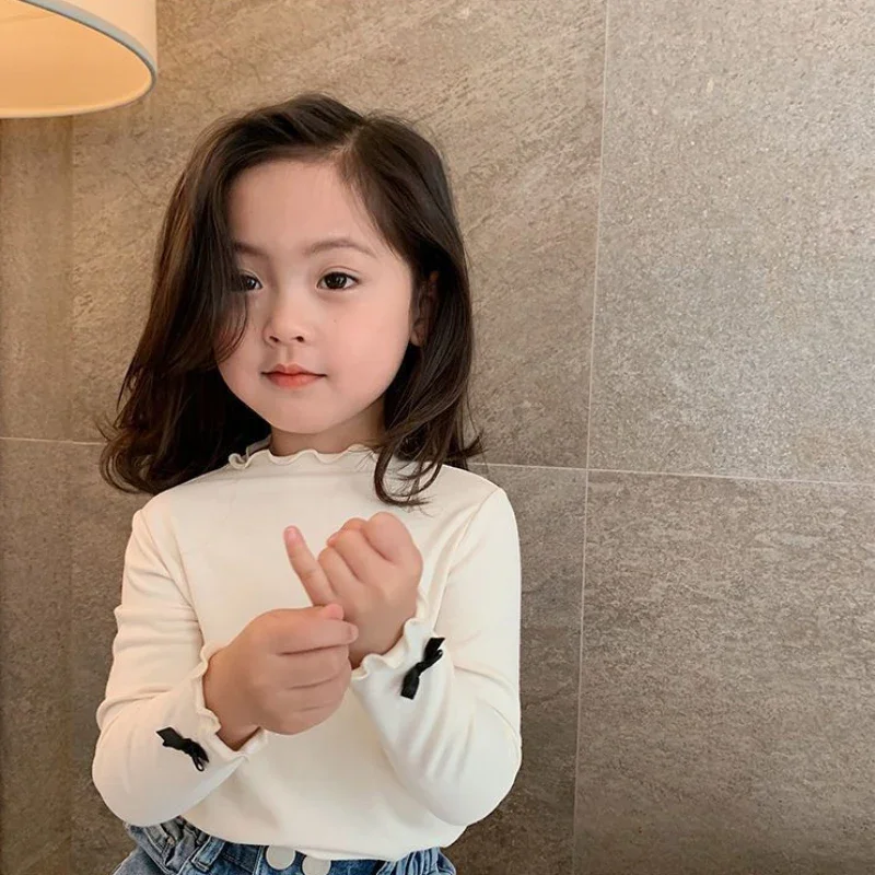 Spring Autumn1-6 Years Girls T-shirt Cotton Long Sleeve Solid Color Base Coat Tops Children Long Sleeve For Girls T-shirts