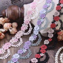 1Yard Pink Blue Flower Embroidered Lace Fabric DIY Wedding Dress Sewing Crafts 3.5CM Wide