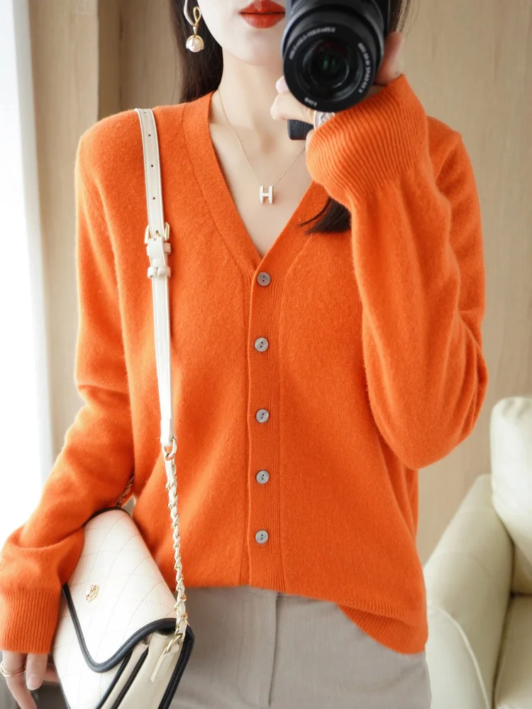 2024 New Women's cashmere cardigan Spring and Autumn Women's cardigan V-neck casual fashion top with multiple colors available