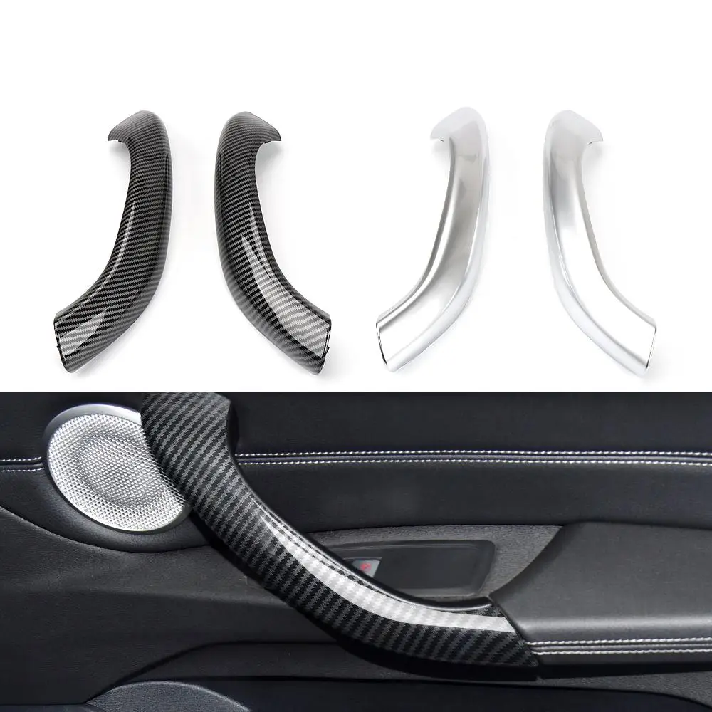 

Carbon Fiber Chrome Car Interior Door Pull Handle Cover Trim Replacement For BMW X1 X2 F48 F49 F39 2017-2022