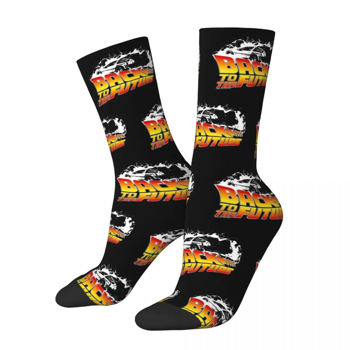 Men Women Back To The Future DeLorean White Stencil Socks Soft Funny Happy Socks Novelty Accessories Middle Tube Socks