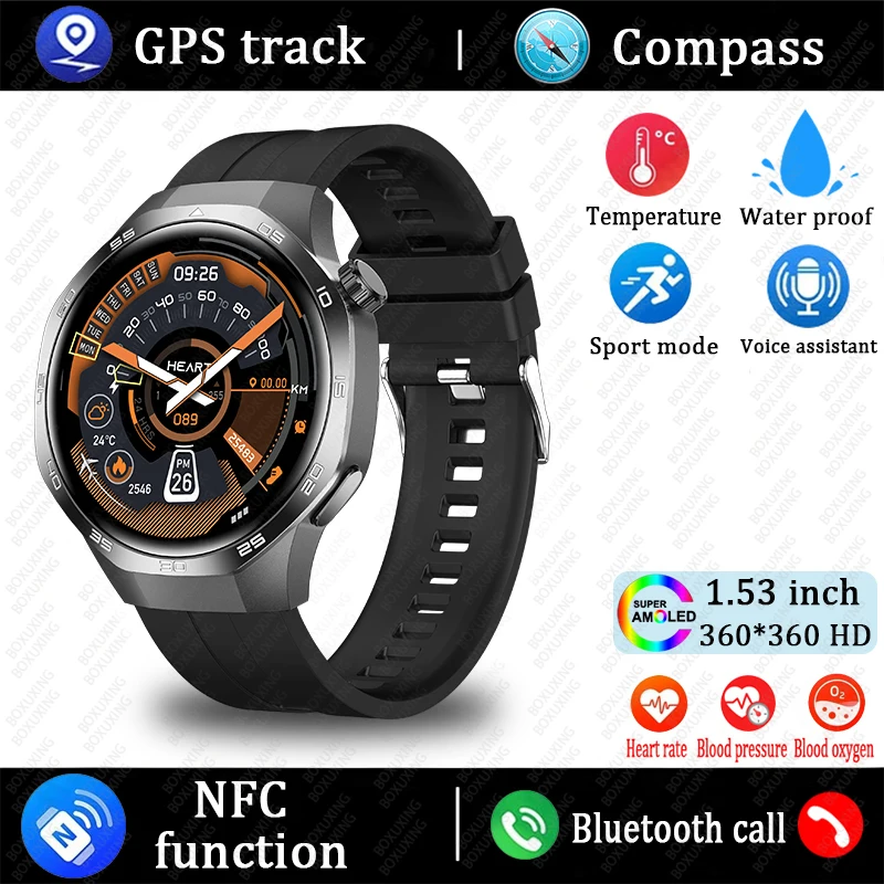 2025 New For Huawei Xiaomi GT5 Pro Smart Watch Men AMOLED HD Screen GPS NFC Heart Rate Bluetooth Call IP68 Waterproof SmartWatch