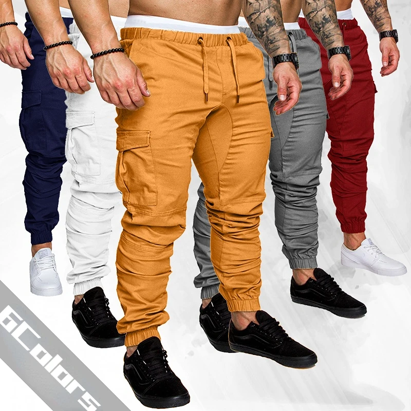 New Fashion Men\'s Multi-Pocket Overalls Sports Trousers Mens Casual Fitness Drawstring Pants Men\'s Jogger Track Pants