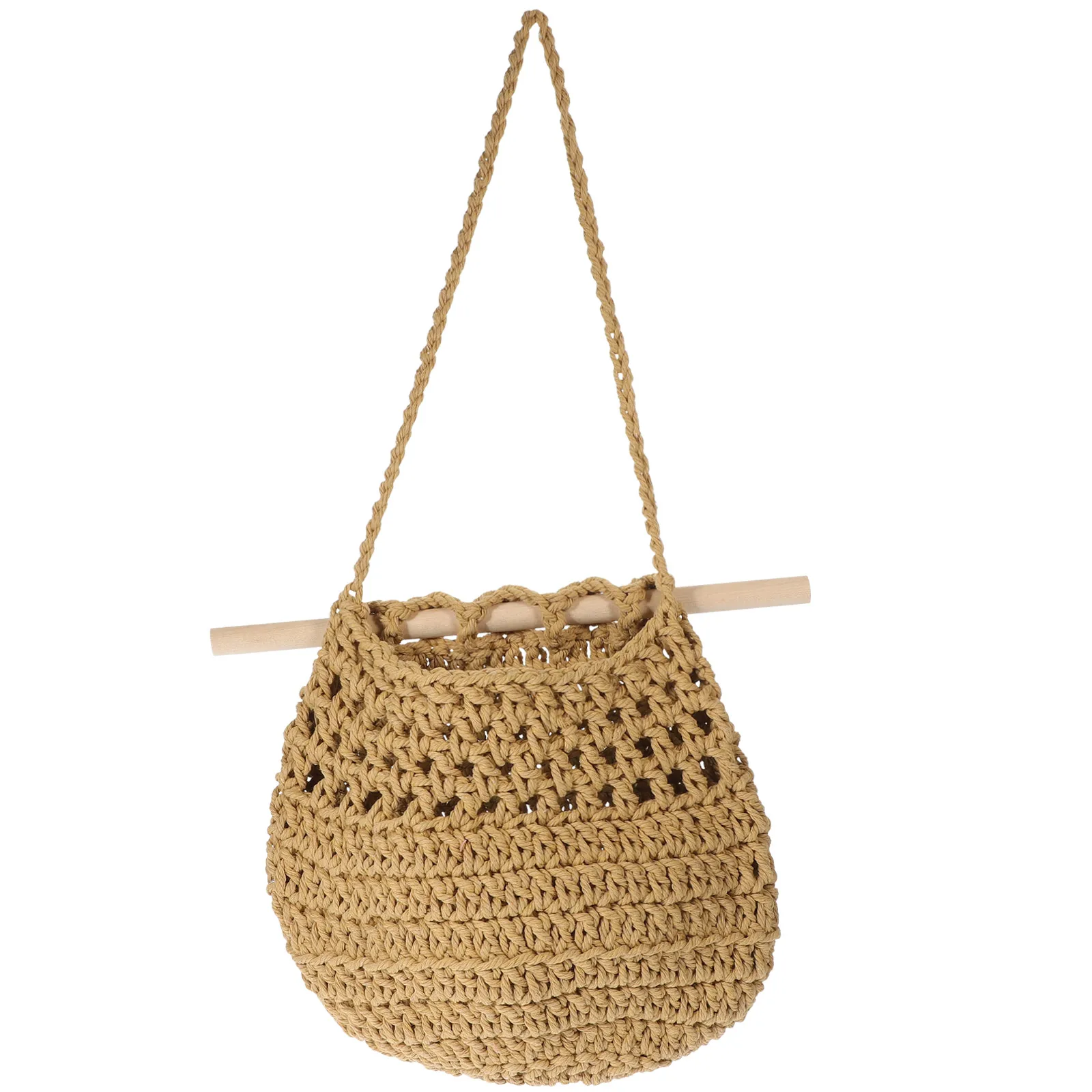 

Bohemian Fruit Basket Hanging Storage Wall Decor Woven Cotton Small Brown Kitchen Vegetable Produce Basket Storage Container