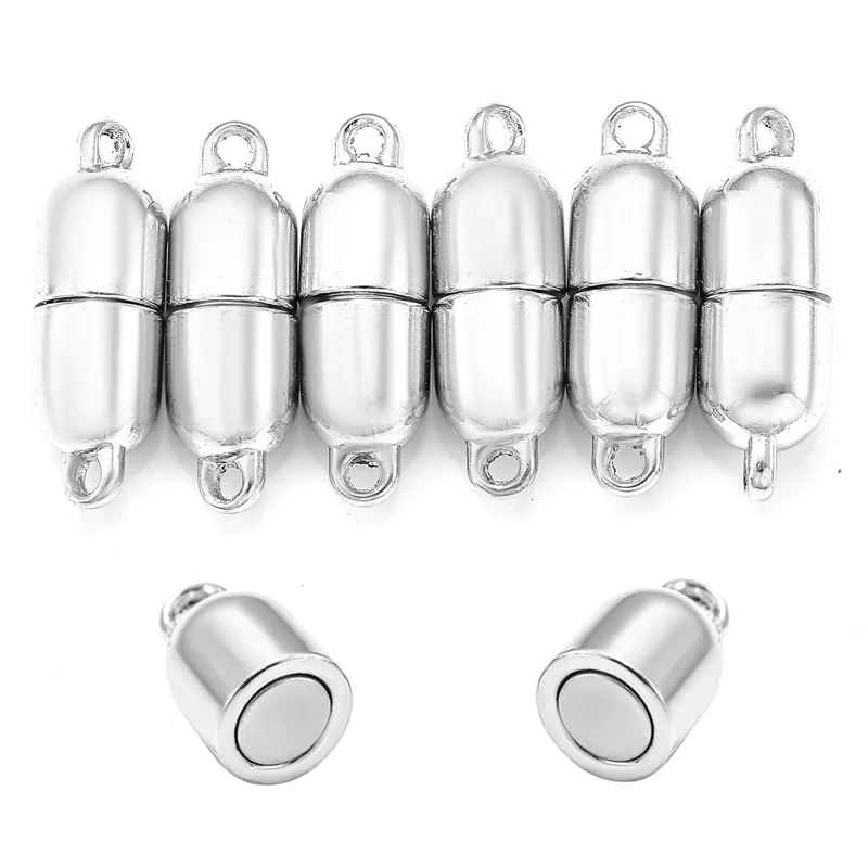 Juego de 5 cierres magnéticos fuertes redondos para pulseras, conectores de cierre de extremo de rodio para hacer joyas de pulsera, 6x18mm, W303