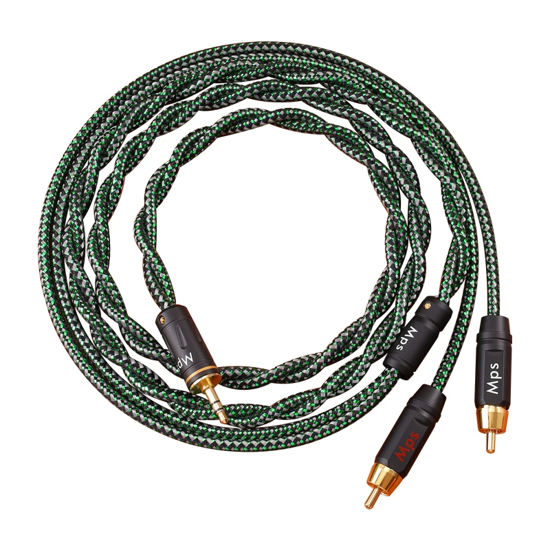 HiFi MPS Angela 99.9999% OCC نحاس 3.5mmAUX إلى RCA 1-to-2 قابس مشغل متنقل إلى كابل صوت لسماعات الرأس