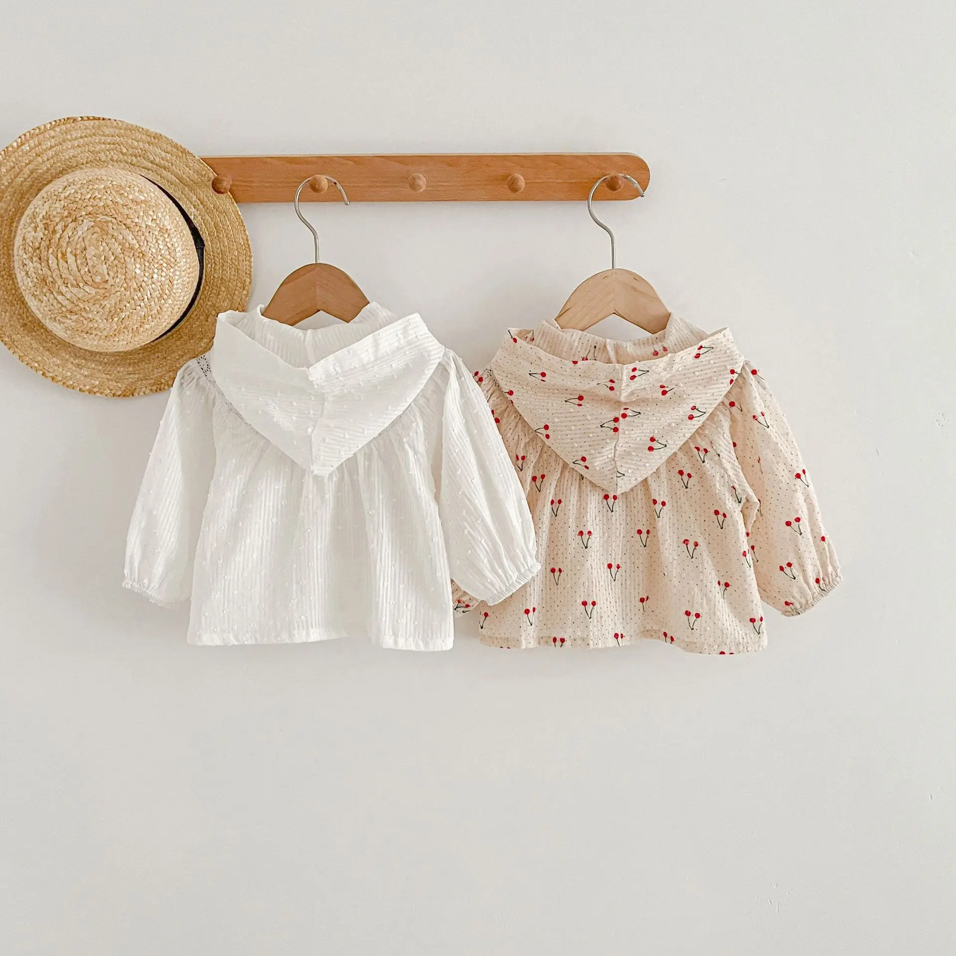 Summer Newborn Infant Baby Girls Thin Sun Protection Clothing Cherry Printing Hooded Coat Ventilate Jacket Kids Baby Clothing
