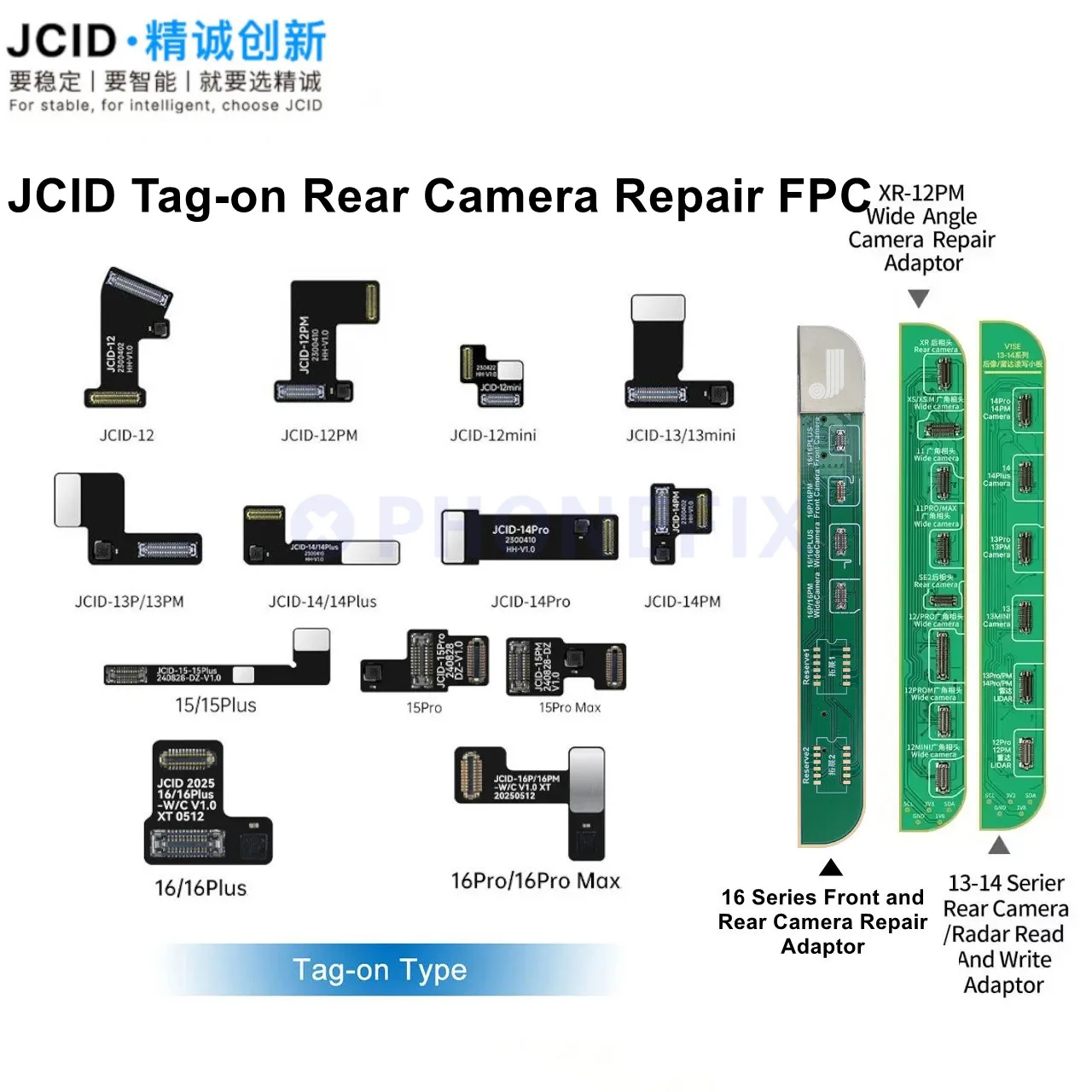 JCID Tag-On Rear Camera Repair FPC Flex For iPhone 12-16Pro Max Solve Code Matching and Pop up window problems Without Soldering