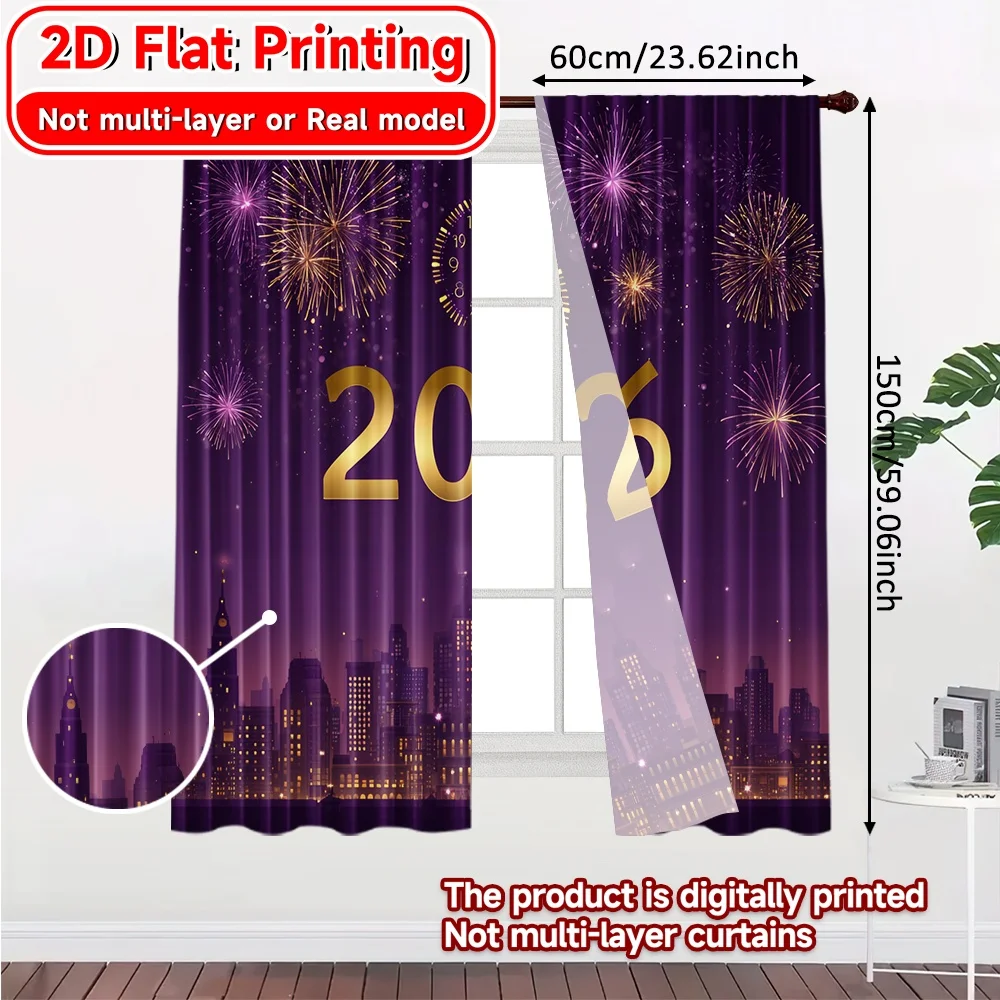2D Flat Printing,2pcs 2026Celebration Modern Curtains Roller Blinds Fabric Curtains Versatile All Decorative for Living Room,