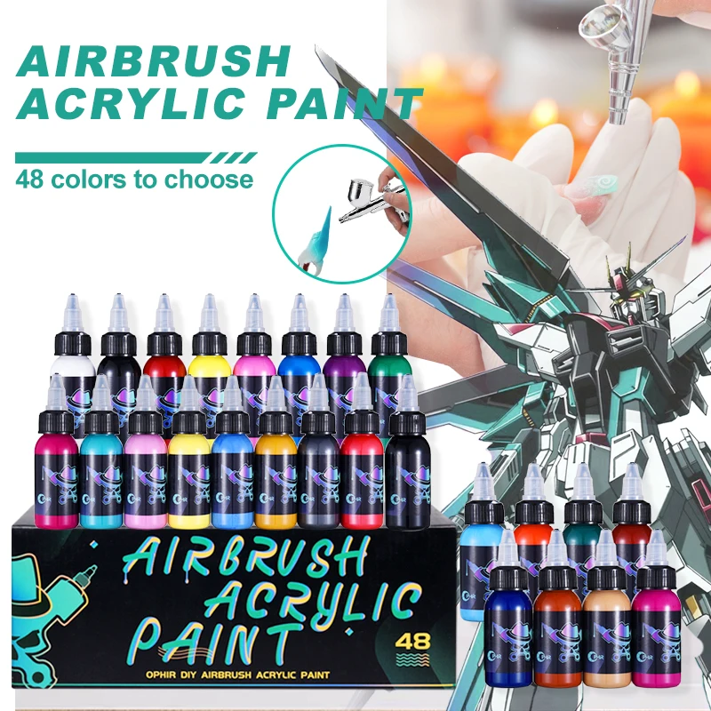 OPHIR Airbrush Acrylic Paint for Nail Art DIY Model Shoes Leather Water Based Airbrush Paint 48 Colors for Choose  TA005