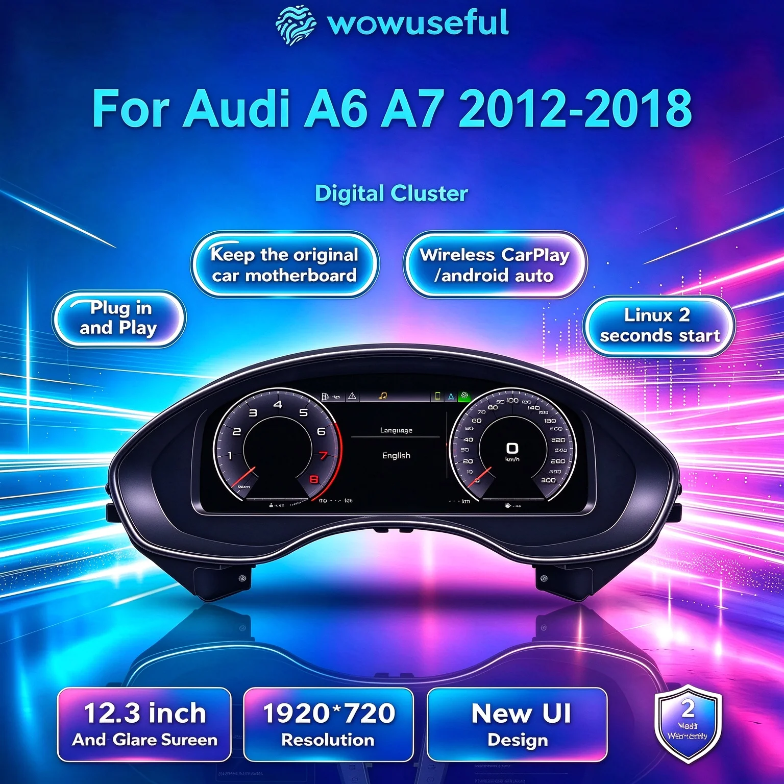 WOWUSEFUL 12.3 inch Virtual Cockpit Digital Cluster For Audi A6 A7 2012-2018 Digital Speedometer Instrument Panel