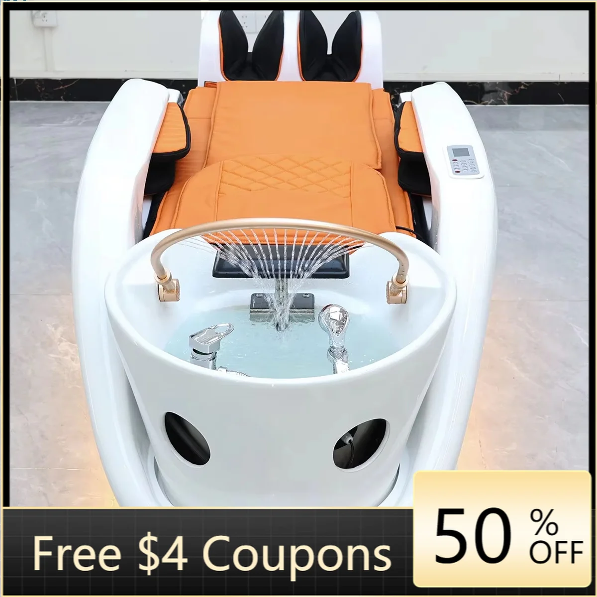 Multifunctional Electric Shampoo Massage Table, Reclining Hair Washing Chair with Fumigator, Water Cycle Ring Shower and LED Lig