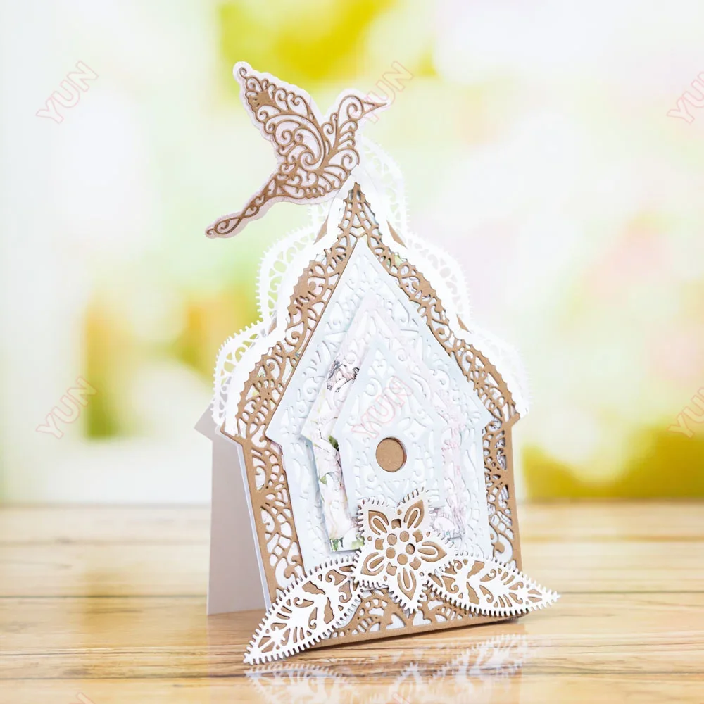 Nested Birdhouse Picket Fence Metal Cutting Dies Scrapbook Make Paper Card Album DIY Craft Template Decoration Handmade Flowers