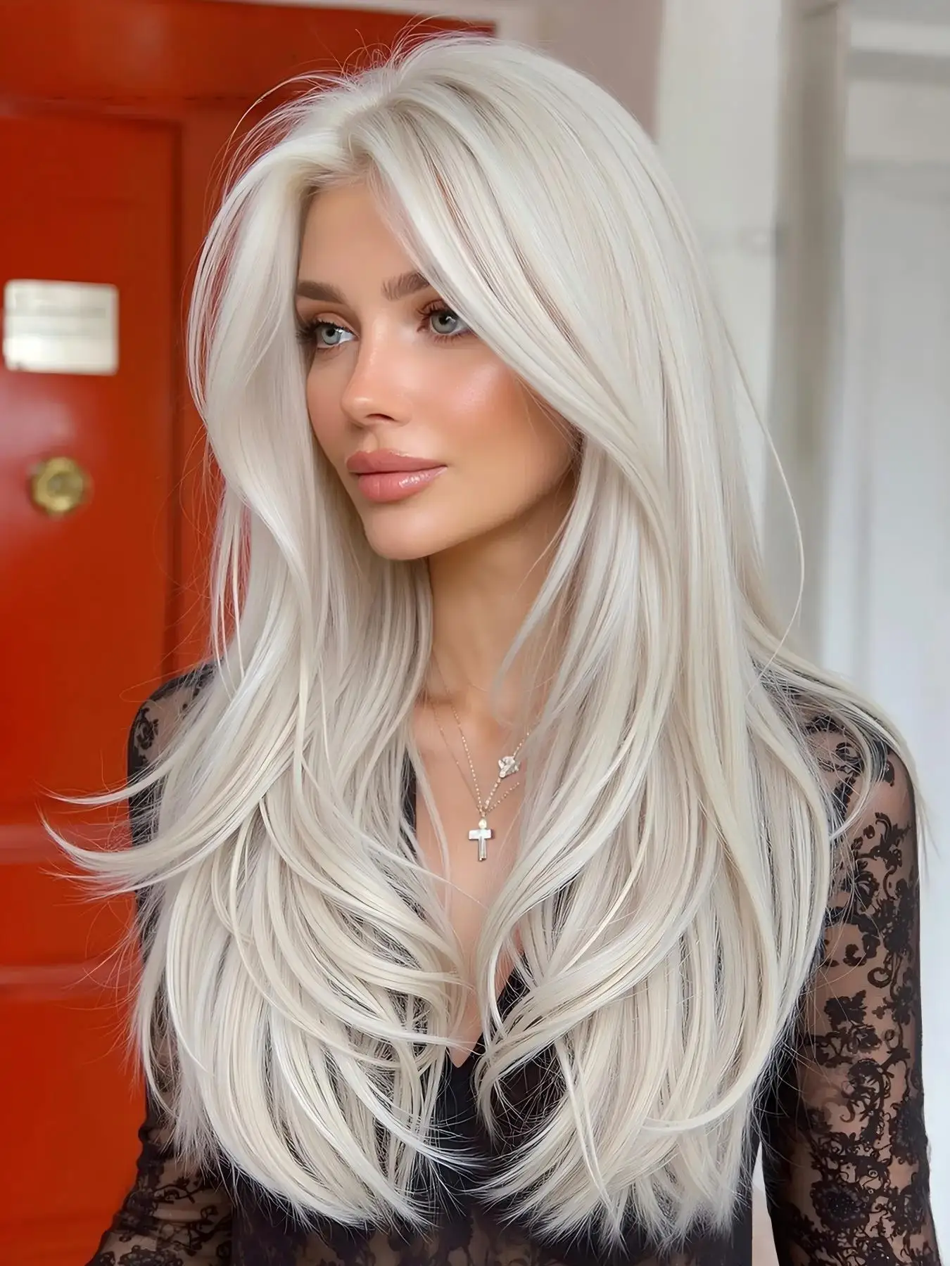 13x6 Lace Frontal Synthetic Wig 22 Inch Long Straight Platinum Blonde Glueless Heat Resistant Wigs for Women Natural Hairline
