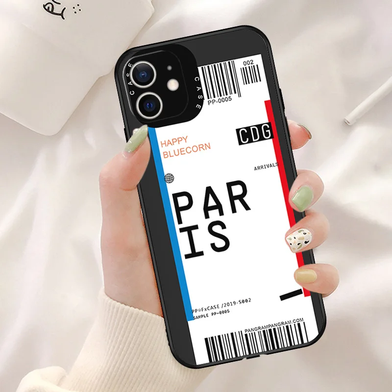 Matte Phone Case For iphone 16 Plus 15 14 13 12 11 Pro Max Mini 7 8 XR TOKYO PARIS MONTREAL Travel Ticket Label Black Soft Cover