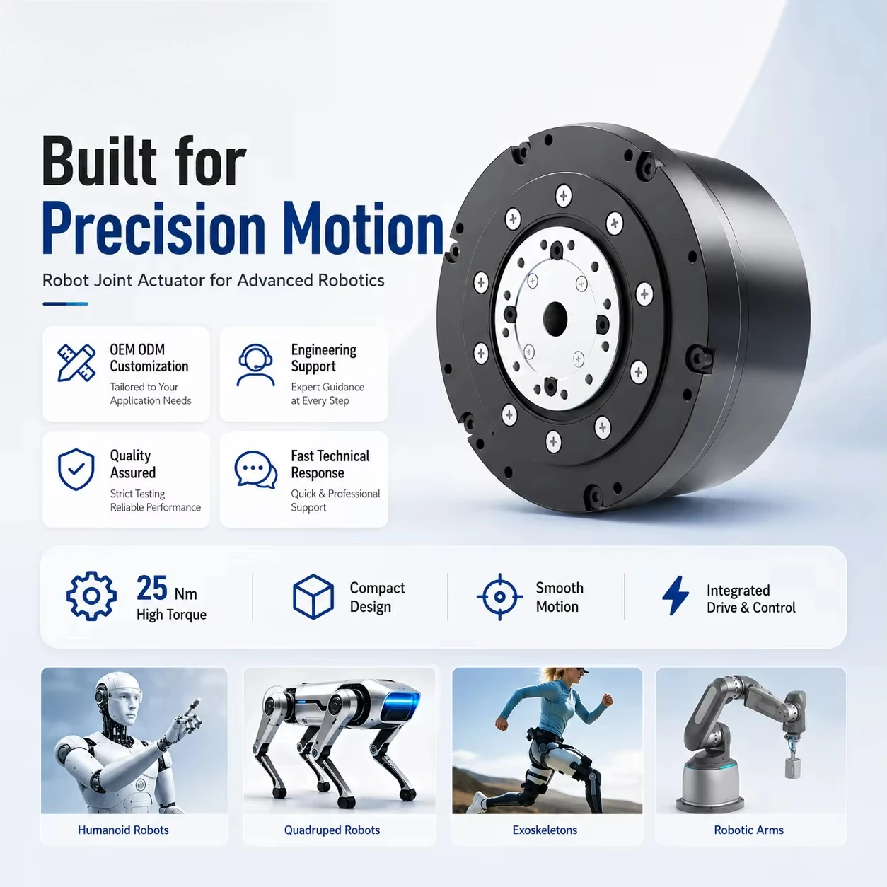 High-performance cycloidal gearboxes for exoskeletons and robot actuators, custom gear motor design, factory direct wholesale