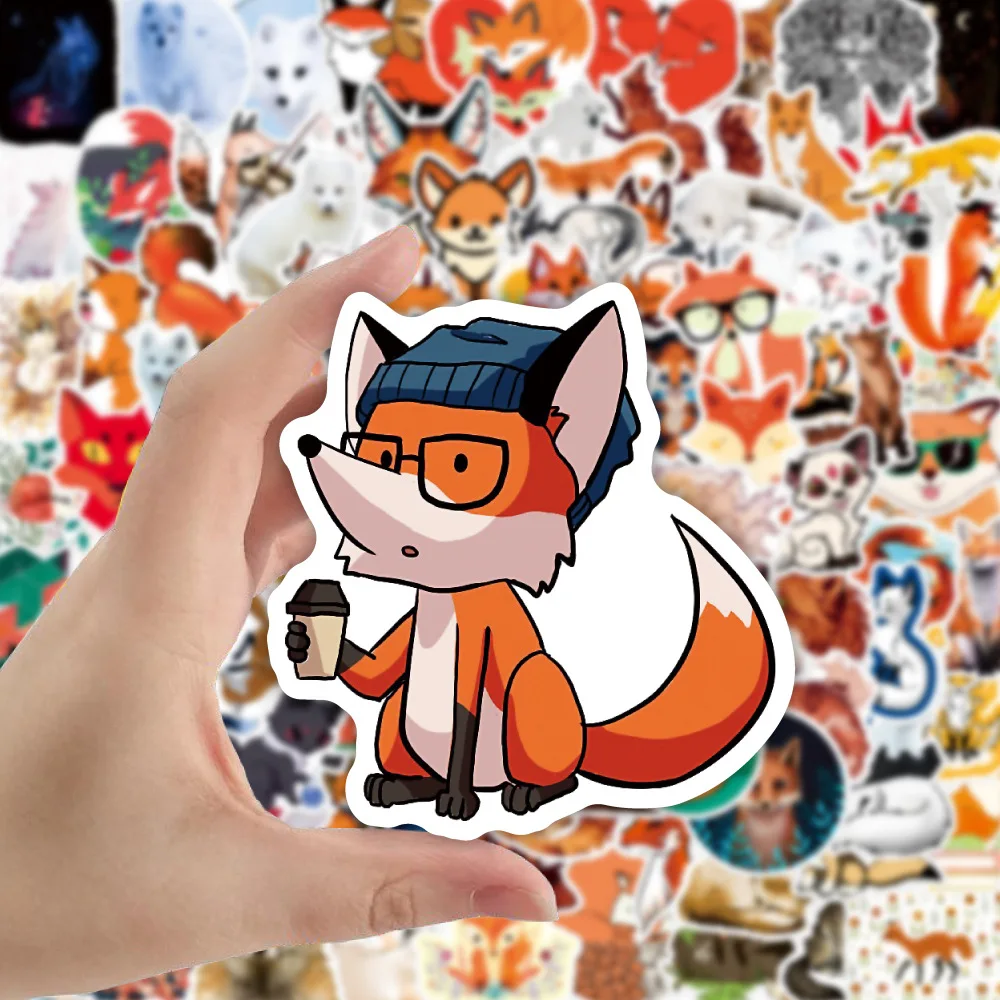 100Pcs/Pack INS Novelty Cartoon Cute Kawaii Fox Stickers PVC Waterproof Stickers Decals For Kids Boys Girls Toys Gifts