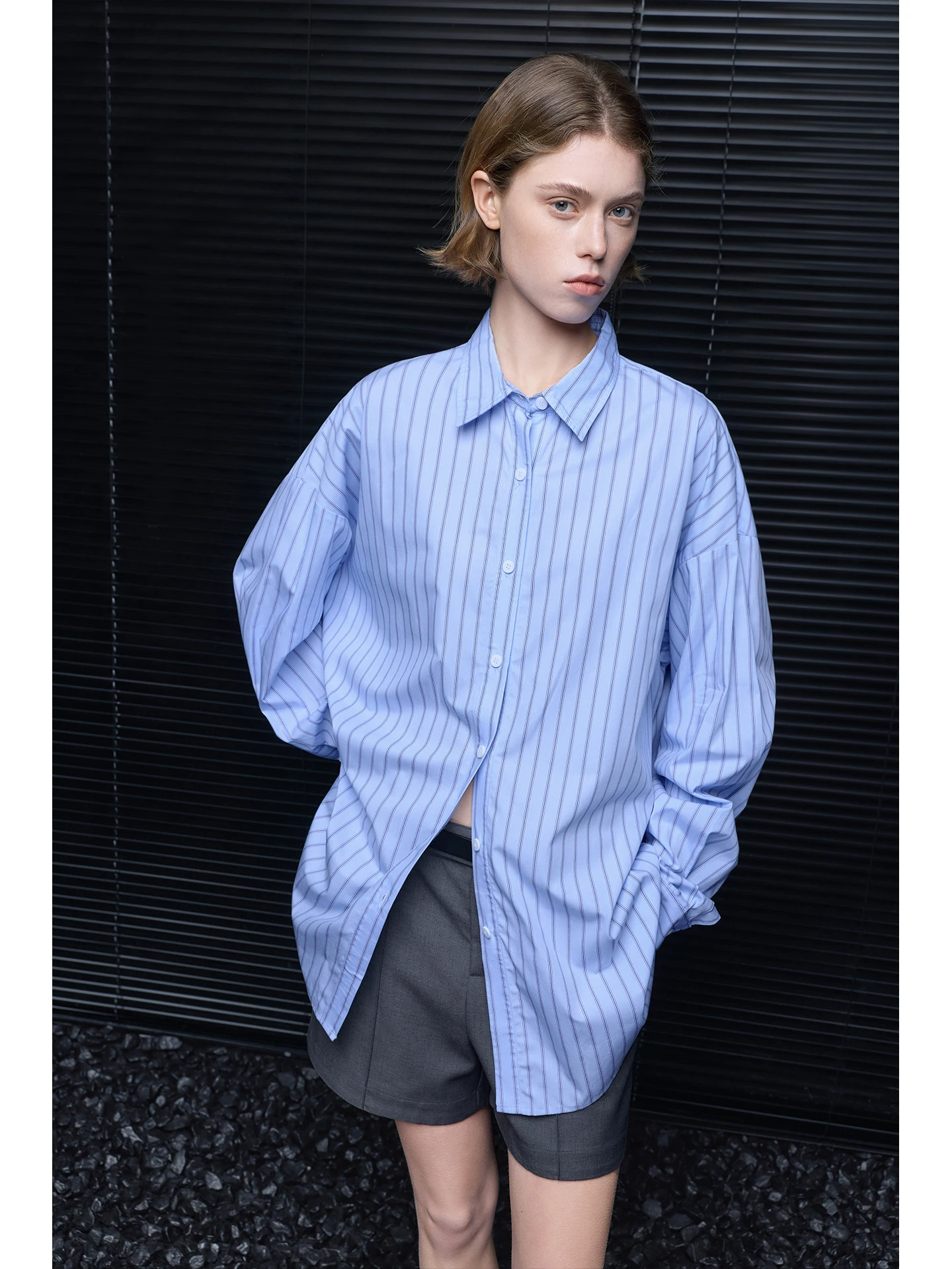 

Loose Fit Striped Cotton Shirt Women's Spring Summer New Style Street Fashion Pure Cotton Design Age-Defying Blue Stripe Blouse
