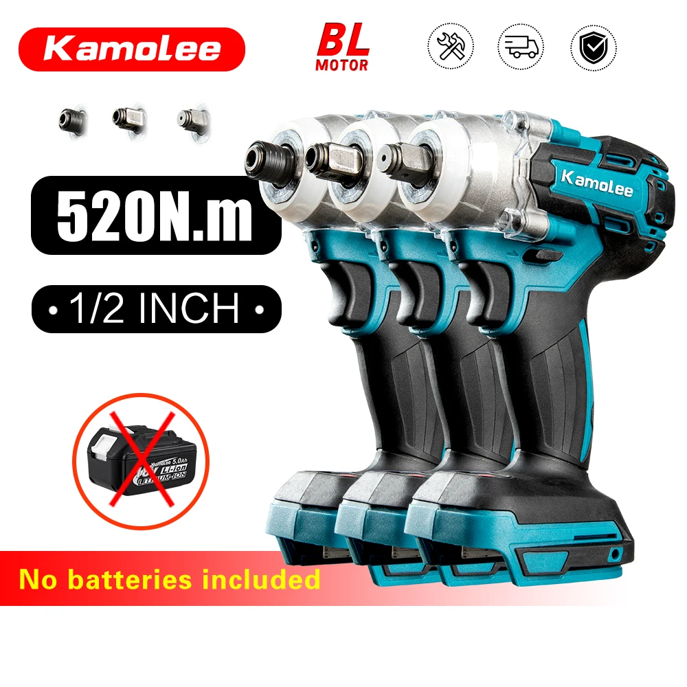 

Kamolee 520N.M Беспроводной бесщеточный электрический ударный гайковерт 18 В Маленький портативный аккумулятор Перезаряжаемый гаечный ключ в сборе Электроинструмент