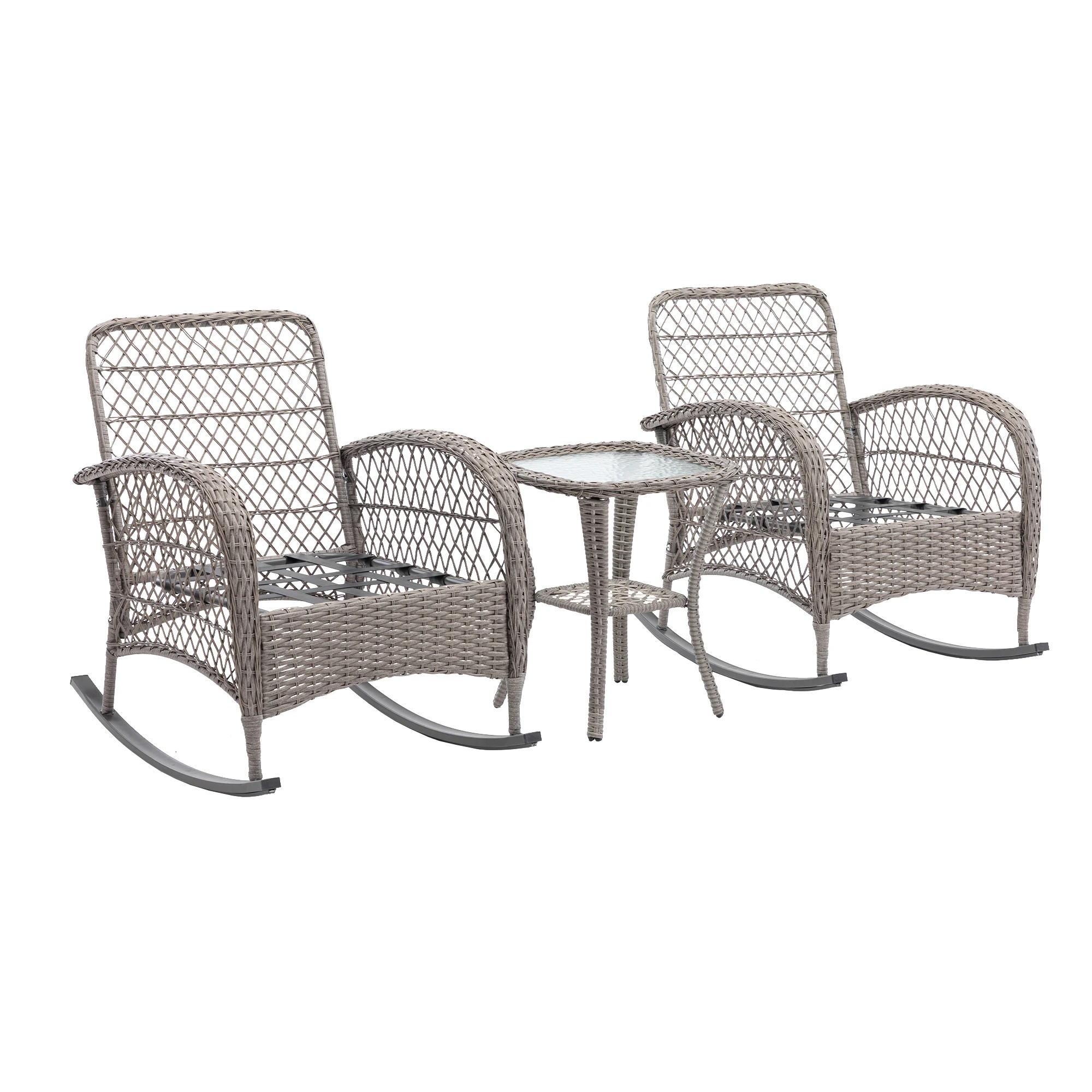 3pcs Outdoor Furniture Modern Wicker Rocking Chair Set Patio Outdoor Furniture Conversation Sets