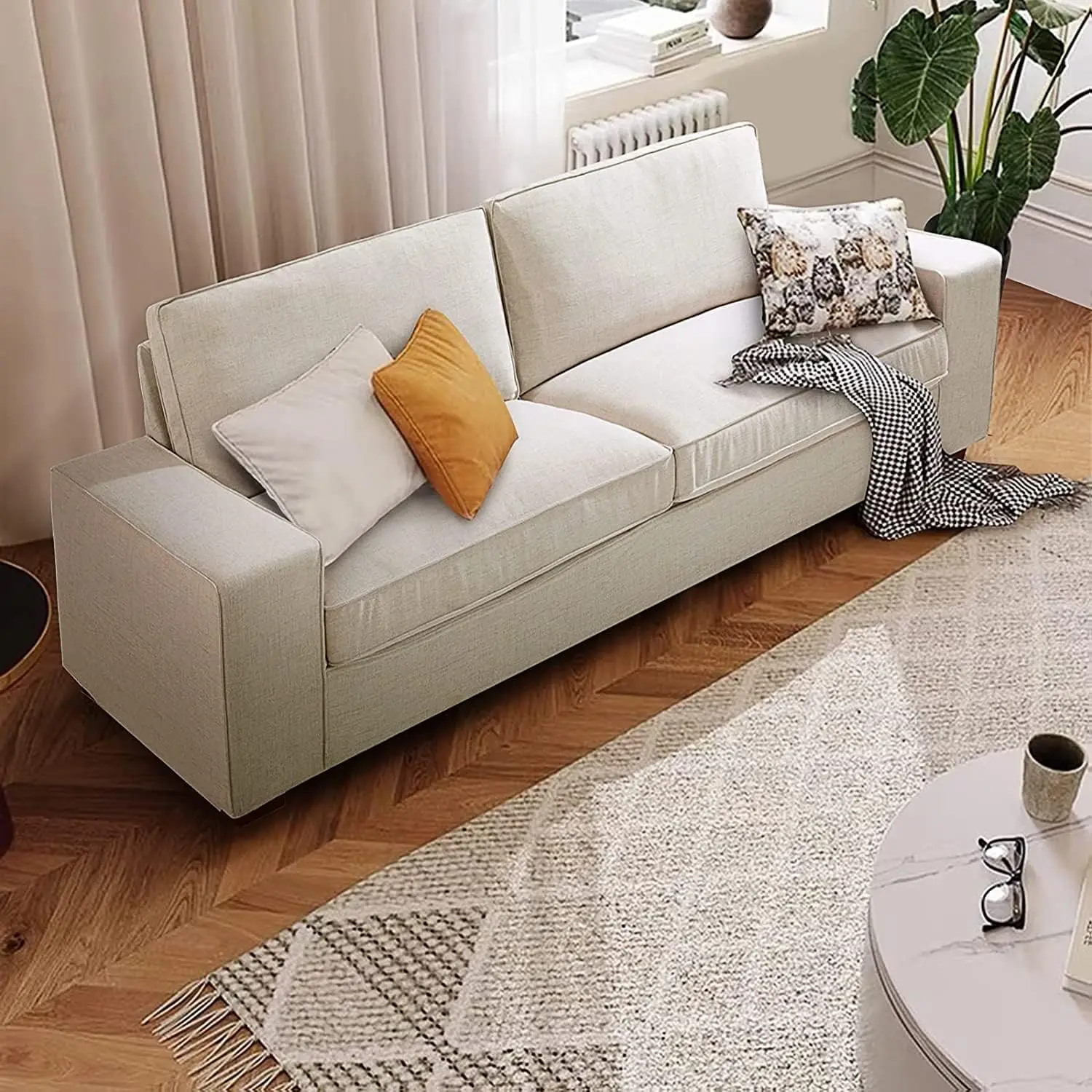 

71.25" Modern Loveseat Sofas for Living Room, Fabric Chenille Couch with Solid Wood, Metal