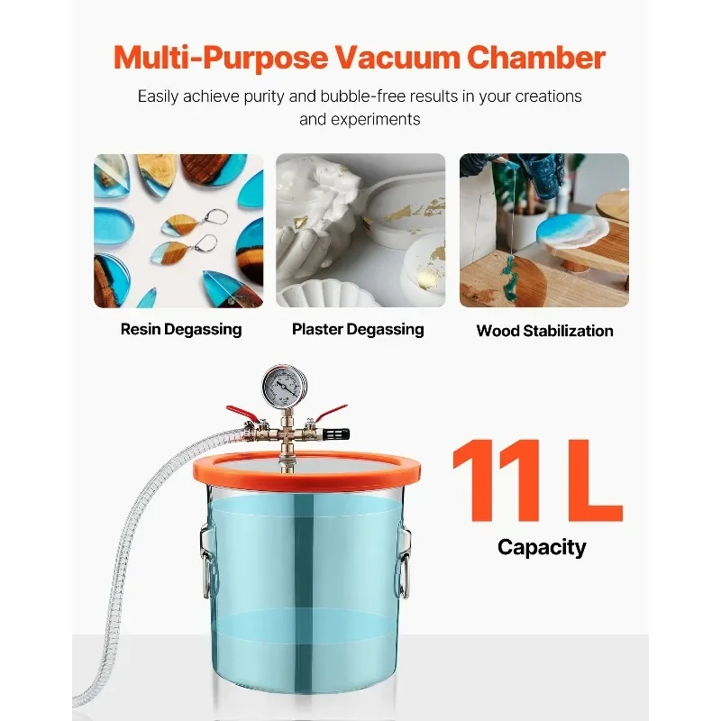 مضخة تفريغ أحادية المرحلة 3.5 CFM سعة 3 جالون من الفولاذ المقاوم للصدأ مجموعة غرفة التفريغ #6