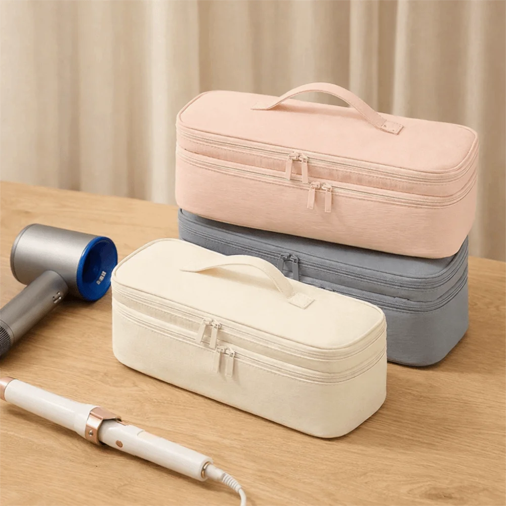 Nylon Double Layer Hair Dryer Bag Large Capacity Solid Color Curling Iron Storage Bag Waterproof Dust-proof