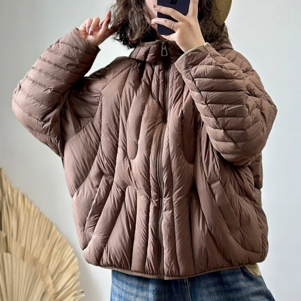 2024 Autumn Winter Women Oversized Puffer Jacket Women Short Ultra Light White Duck Down Coat Female Hooded Warm Parkas Outwear