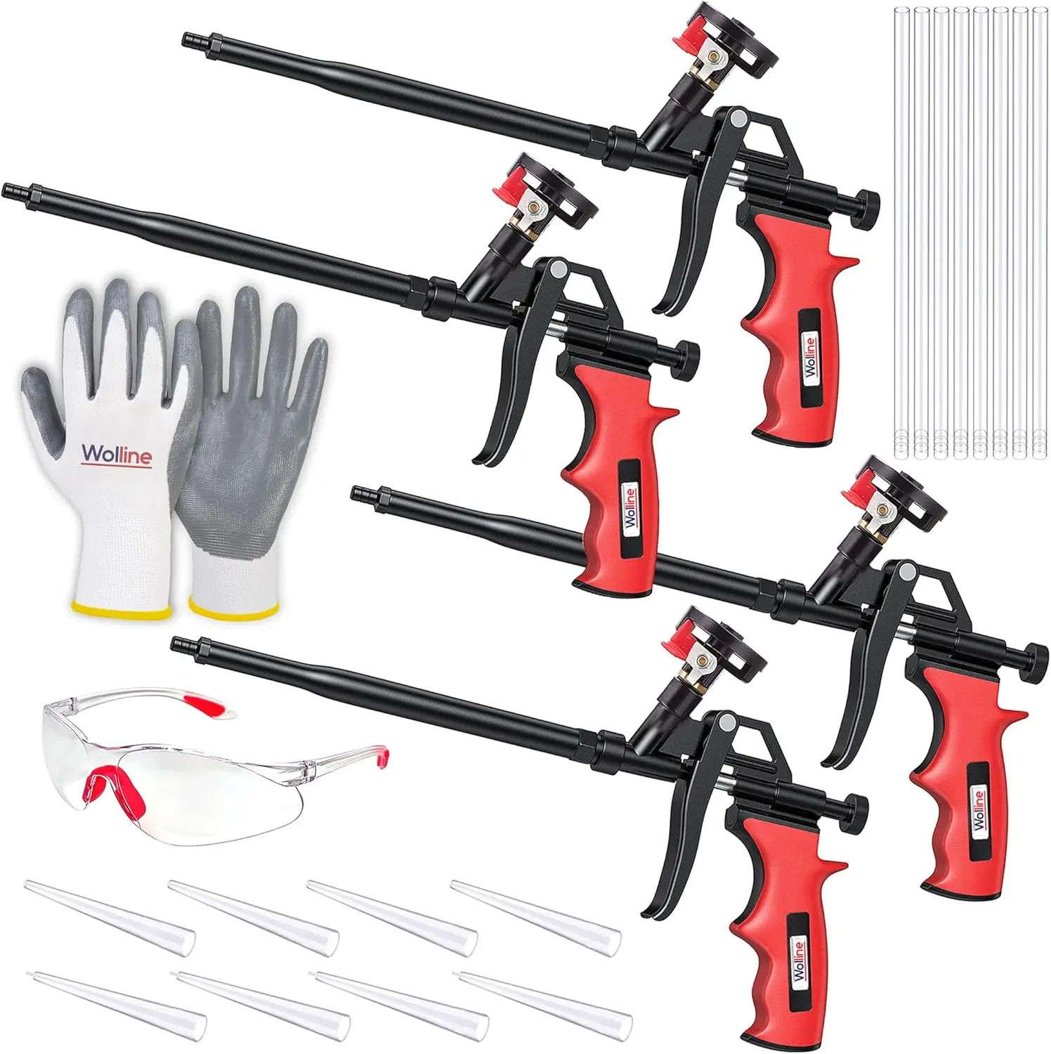 

4-Pack Foam Insulation Gun Set with 16 Nozzles, Teflon-Coated, for Caulking & Insulating