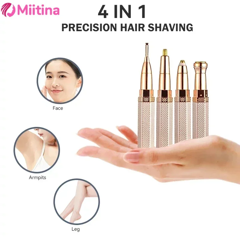 

4 In 1 Electric Shaver For Women Eyebrow Trimmer Body Epilator Rechargeable Painless Eyebrow Nose Bikini Hair Epilator skin care