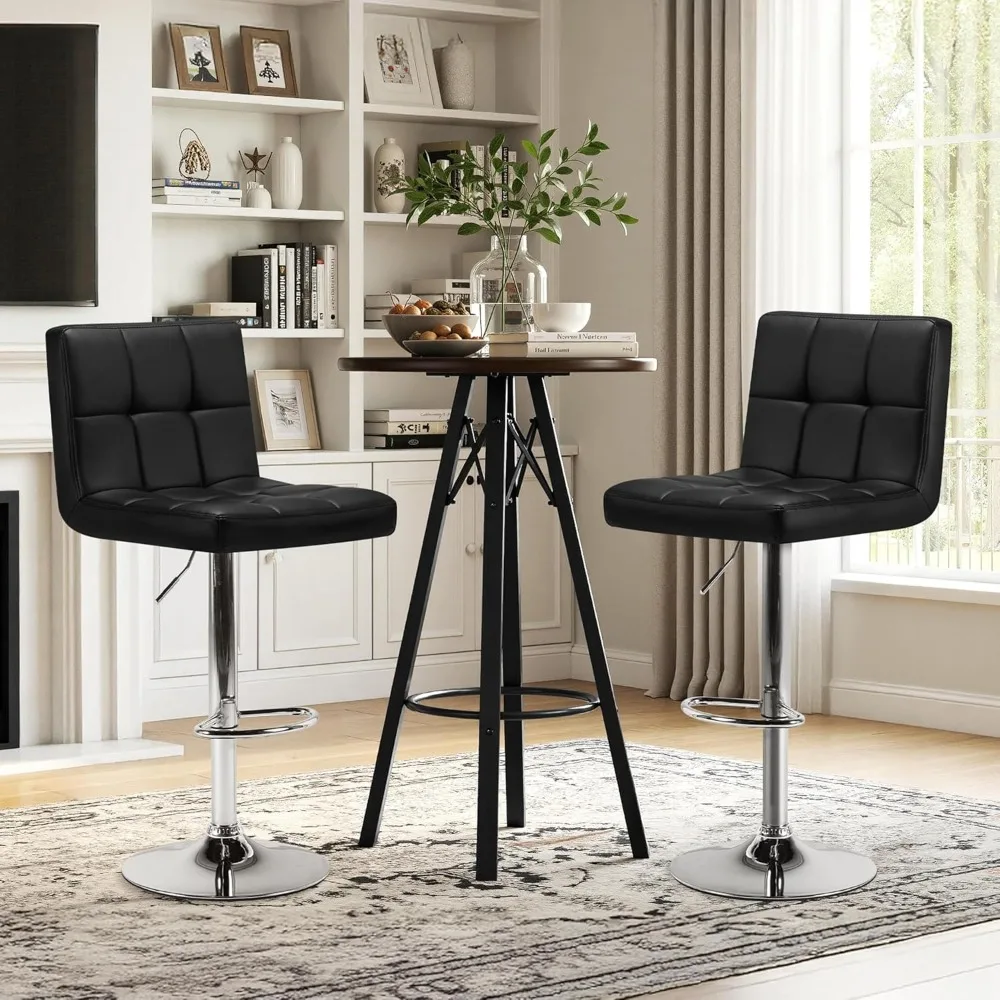 Bar Stools Set of 2, Adjustable PU Leather Swivel Barstools, Modern Counter Stools with Back and Footrest