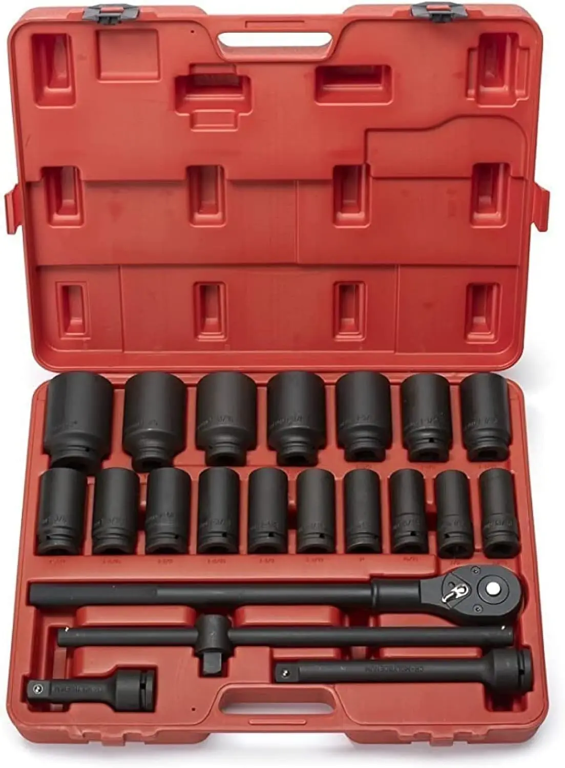 3/4-Inch-Drive Deep Impact Socket Set, SAE Sizes 7/8" To 2", Ratchet Handle & Extension Bars, 22-Piece Set